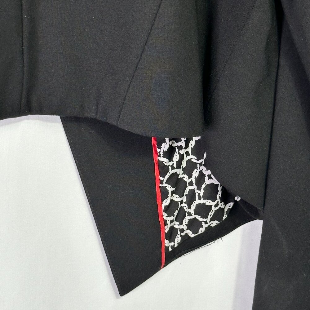 Black Cropped Open Front Blazer Pattern Lining Officecore Quiet Luxury 80's - Picture 3 of 7